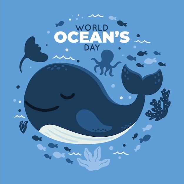 Vecteur gratuit illustration de la journée mondiale des océans dessinée à la main