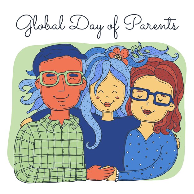 Illustration de la journée mondiale des parents dessinée à la main