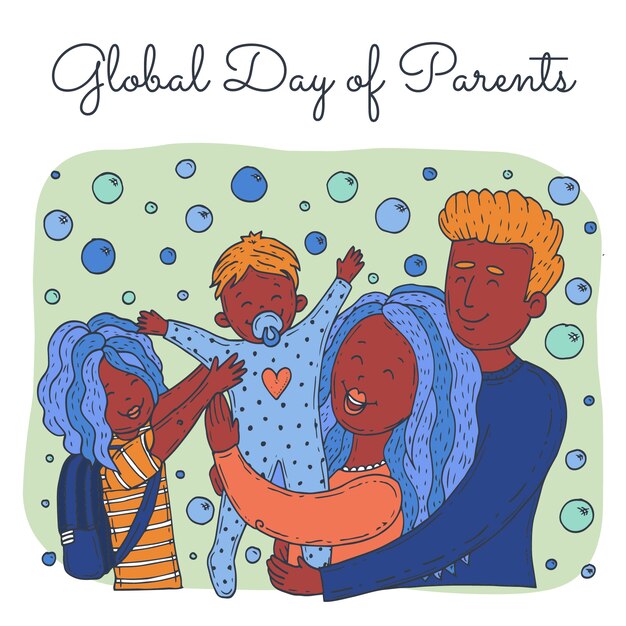 Illustration de la journée mondiale des parents dessinée à la main
