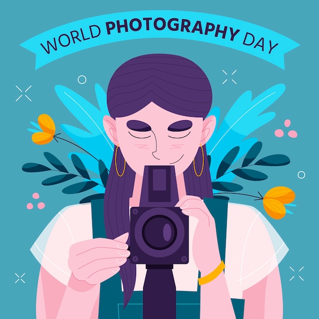 Vecteur gratuit illustration de la journée mondiale de la photographie à plat