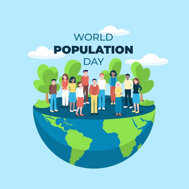 Illustration de la journée mondiale de la population plate