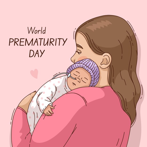 Illustration de la journée mondiale de la prématurité dessinée à la main