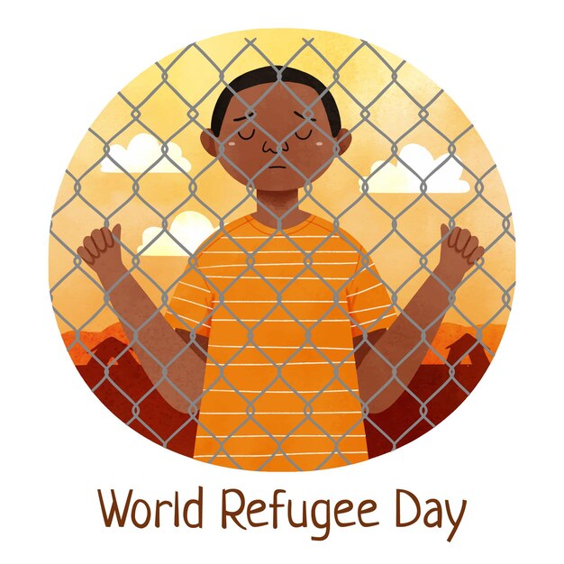 Illustration de la journée mondiale des réfugiés aquarelle peinte à la main