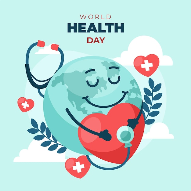 Vecteur gratuit illustration de la journée mondiale de la santé avec coeur et planète