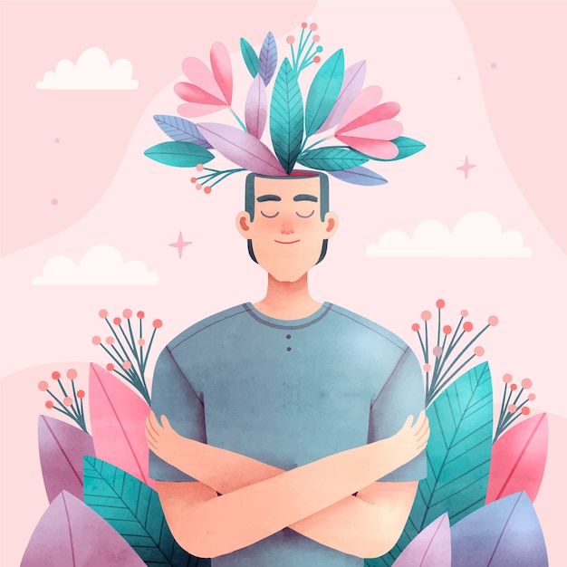 Illustration de la journée mondiale de la santé mentale aquarelle