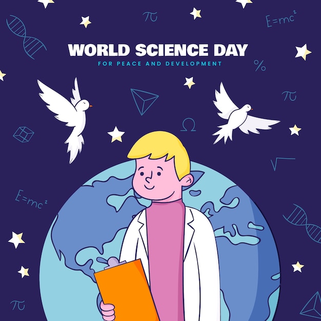 Vecteur gratuit illustration de la journée mondiale de la science dessinée à la main