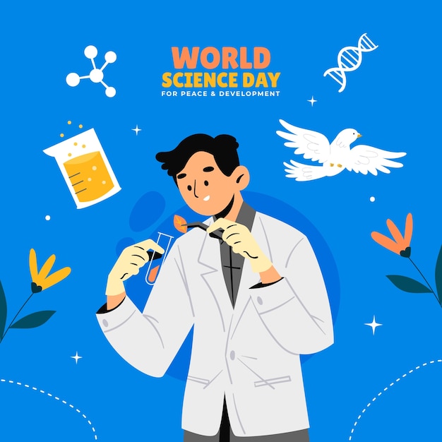 Vecteur gratuit illustration de la journée mondiale de la science à plat