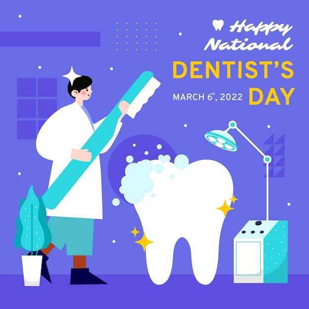 Vecteur gratuit illustration de la journée nationale du dentiste plat