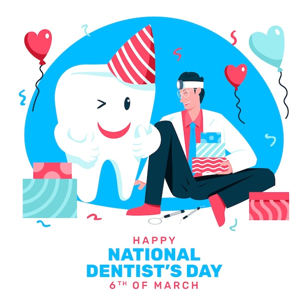Vecteur gratuit illustration de la journée nationale du dentiste plat