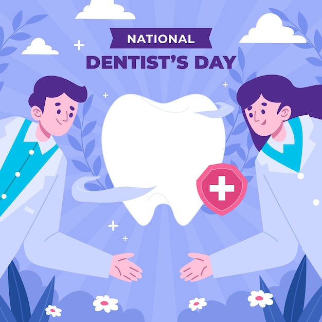 Vecteur gratuit illustration de la journée nationale du dentiste plat