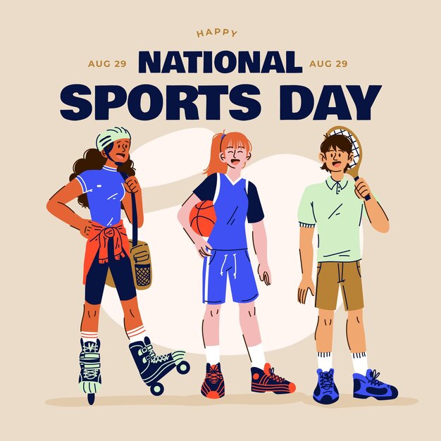 Vecteur gratuit illustration de la journée nationale du sport de dessin animé