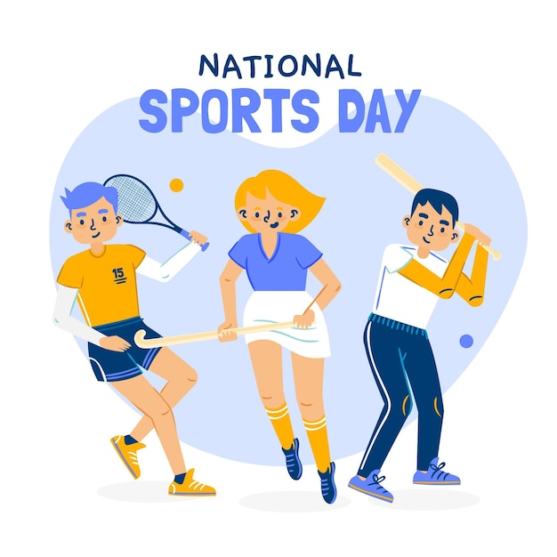 Vecteur gratuit illustration de la journée nationale du sport dessinée à la main