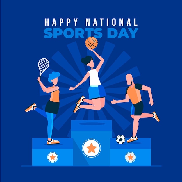 Vecteur gratuit illustration de la journée nationale du sport plat