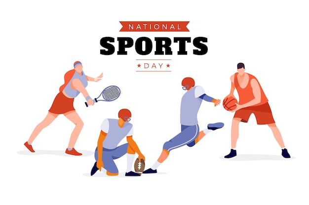 Vecteur gratuit illustration de la journée nationale du sport plat