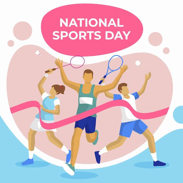 Vecteur gratuit illustration de la journée nationale du sport plat