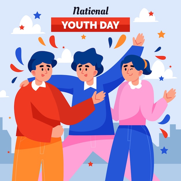 Vecteur gratuit illustration de la journée nationale de la jeunesse plate