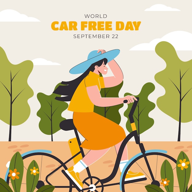 Vecteur gratuit illustration de la journée sans voiture dans le monde plat