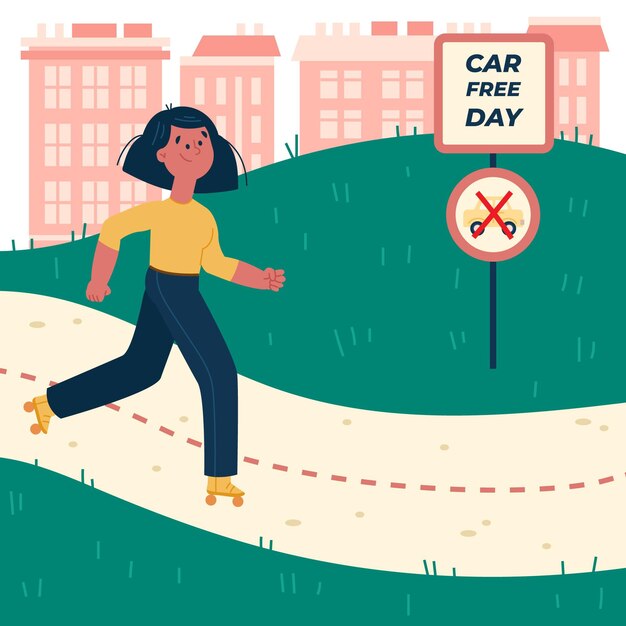 Vecteur gratuit illustration de la journée sans voiture mondiale dessinée à la main