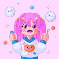 Vecteur gratuit illustration de kawaii anime dessiné à la main