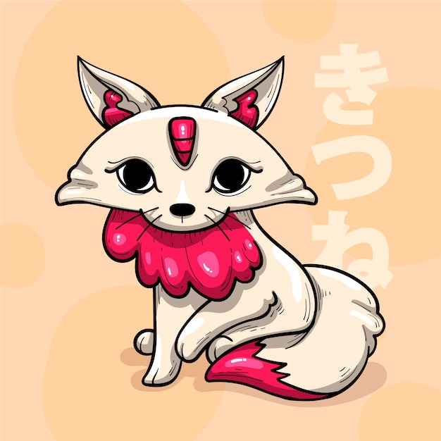 Vecteur gratuit illustration de kitsune dessinés à la main