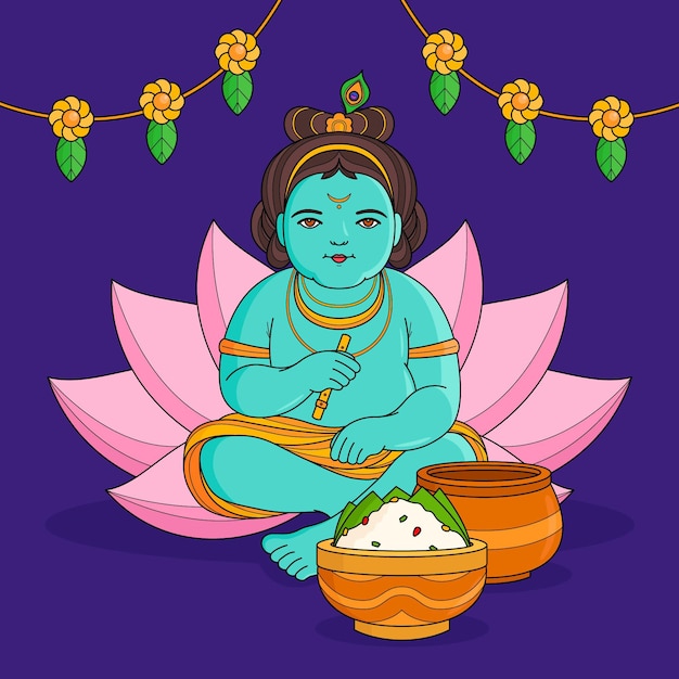 Vecteur gratuit illustration de krishna janmashtami dessinée à la main