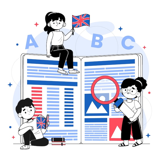 Illustration de livre anglais design plat