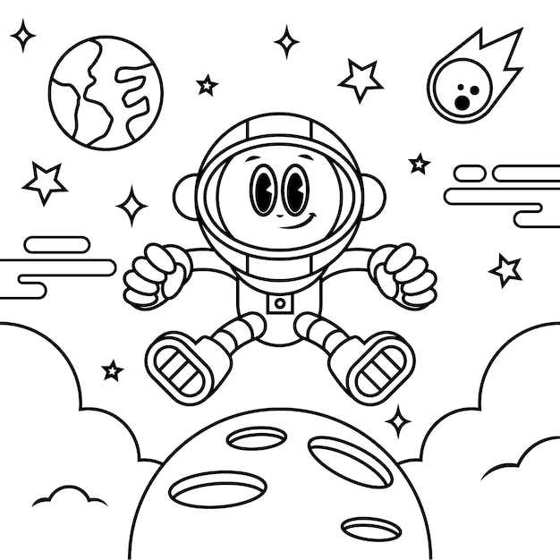 Vecteur gratuit illustration de livre de coloriage astronaute dessiné à la main