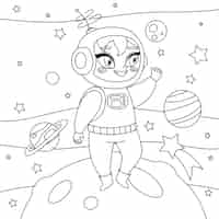 Vecteur gratuit illustration de livre de coloriage astronaute dessiné à la main