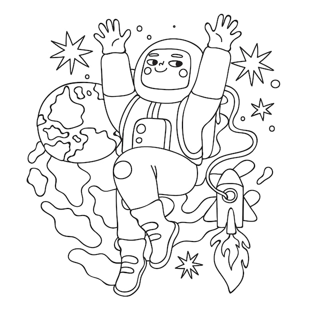 Illustration de livre de coloriage astronaute dessiné à la main