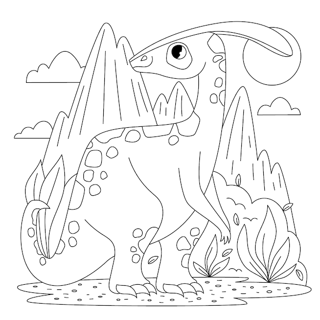 Vecteur gratuit illustration de livre de coloriage de dinosaure dessiné à la main