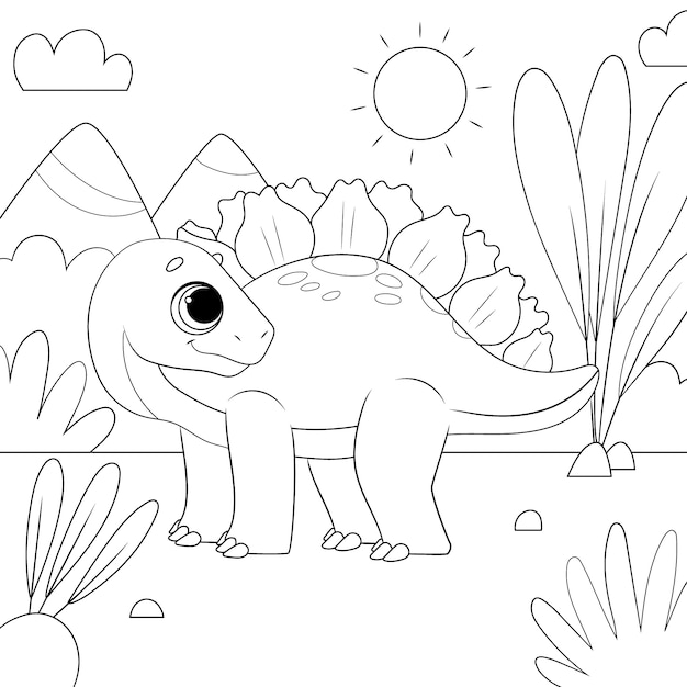 Illustration de livre de coloriage de dinosaure dessiné à la main