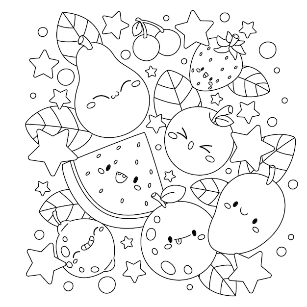 Illustration de livre de coloriage de fruits dessinés à la main