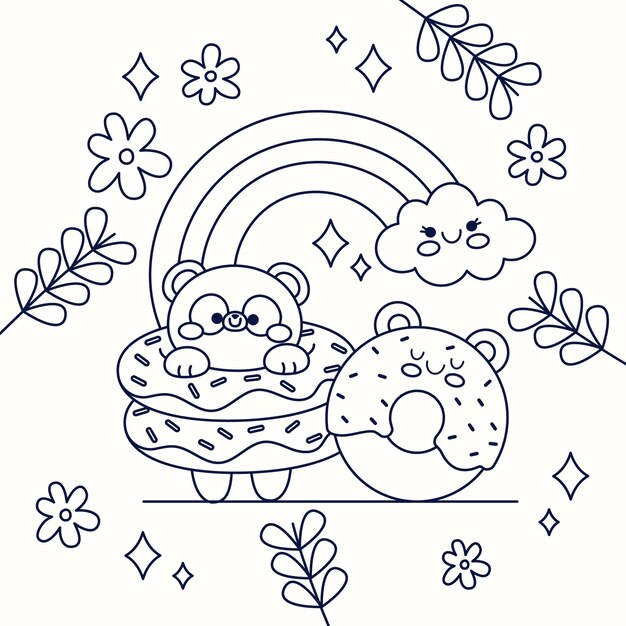 Illustration de livre de coloriage kawaii design plat