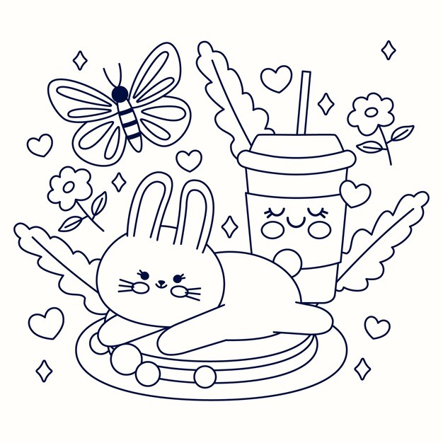 Illustration de livre de coloriage kawaii design plat