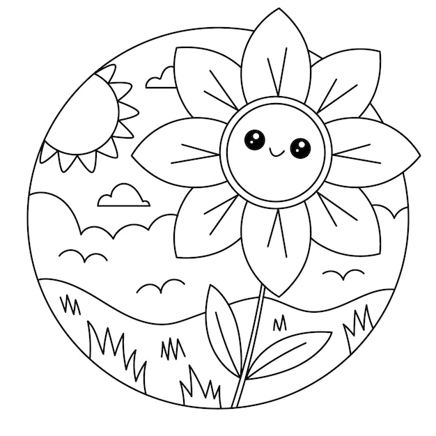 Vecteur gratuit illustration de livre de coloriage kawaii dessiné à la main