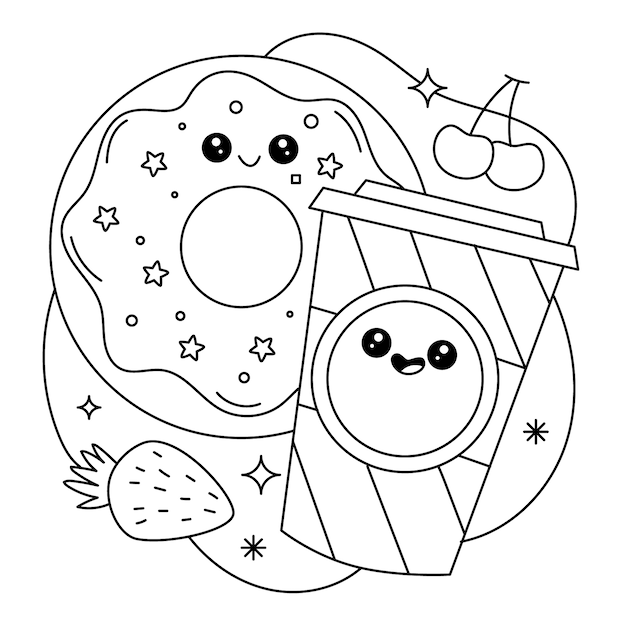 Vecteur gratuit illustration de livre de coloriage kawaii dessiné à la main