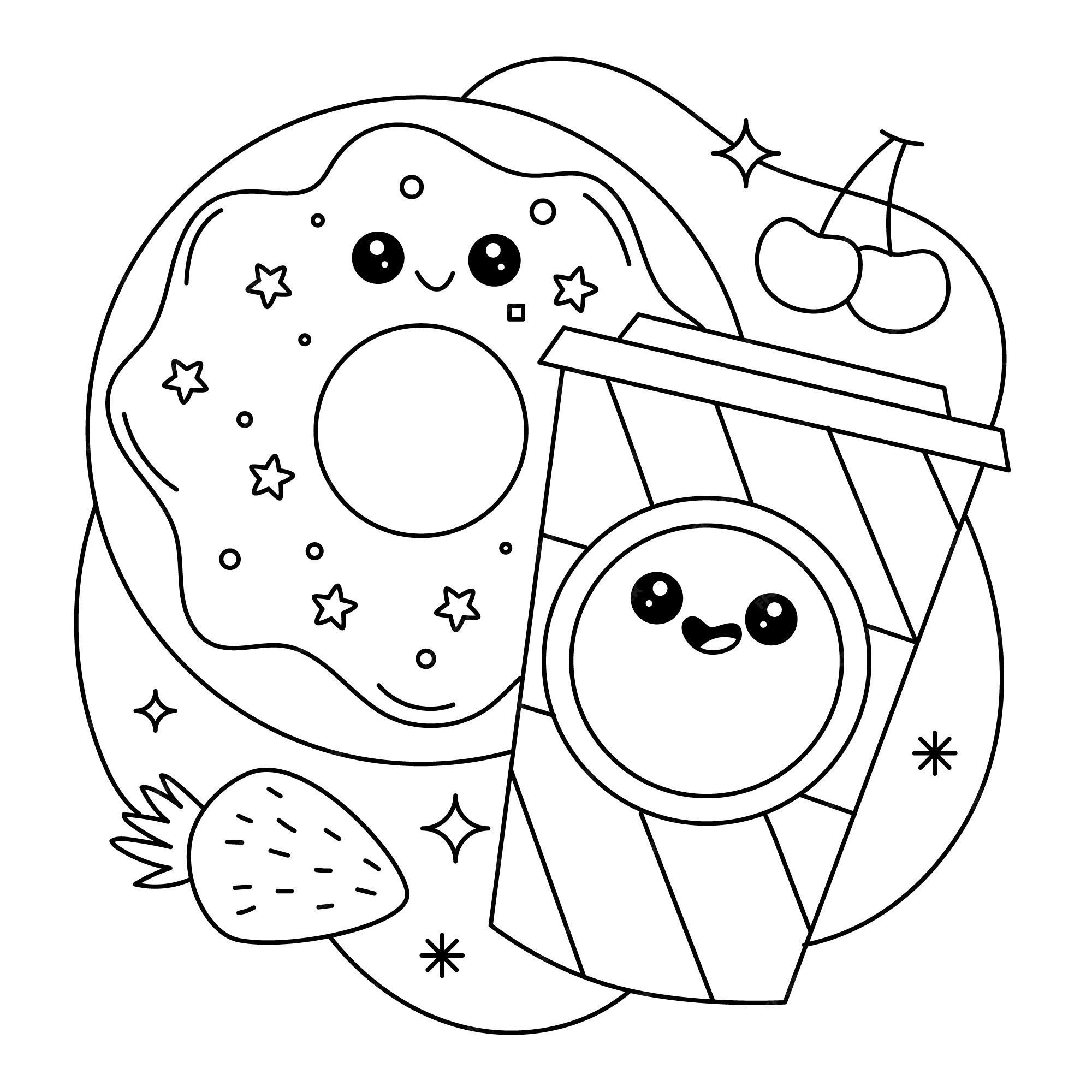 Coloriage Donuts Kawaii A Imprimer Page 2 | Images de Kawaii Coloriage – Téléchargement gratuit sur Freepik