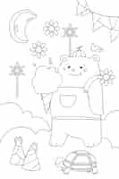 Vecteur gratuit illustration de livre de coloriage kawaii dessiné à la main