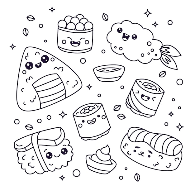 Illustration de livre de coloriage kawaii dessiné à la main
