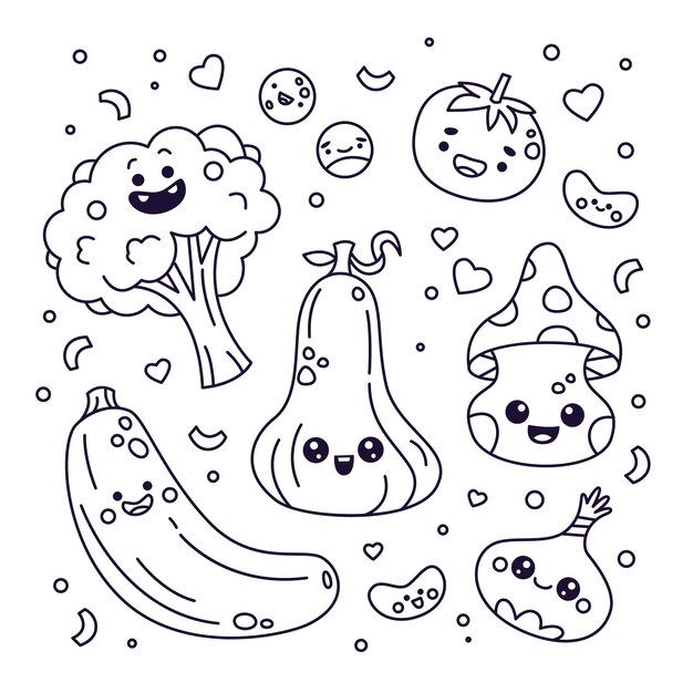 Illustration de livre de coloriage kawaii dessiné à la main