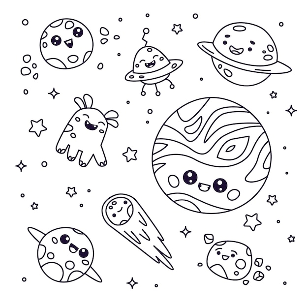 Illustration de livre de coloriage kawaii dessiné à la main