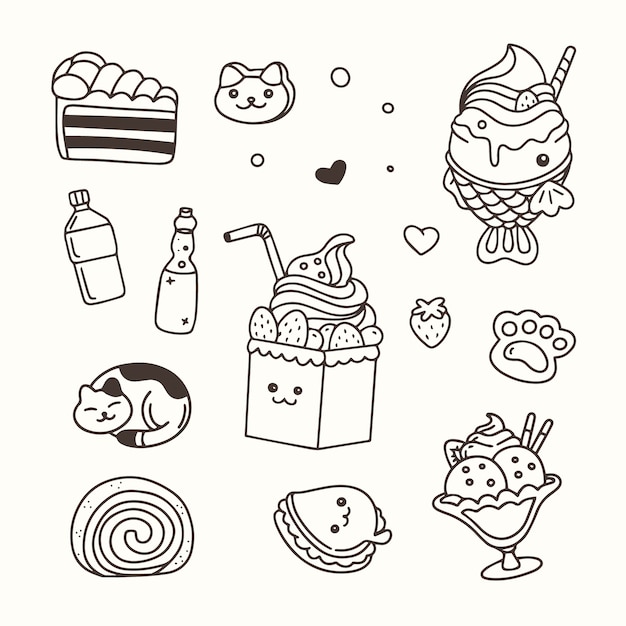 Illustration de livre de coloriage kawaii dessiné à la main