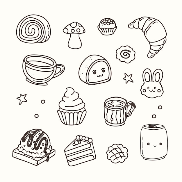 Illustration de livre de coloriage kawaii dessiné à la main