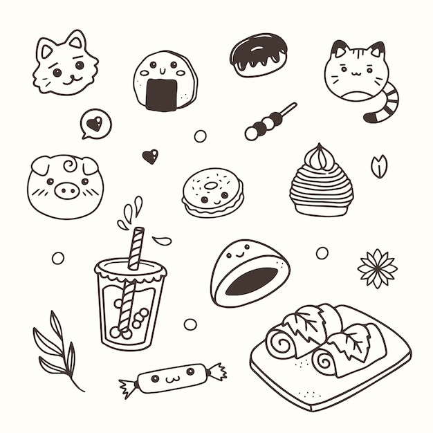 Illustration de livre de coloriage kawaii dessiné à la main