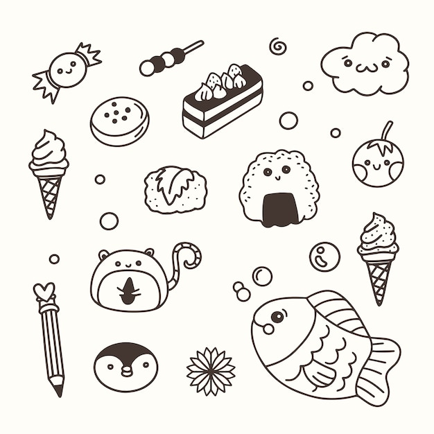 Illustration de livre de coloriage kawaii dessiné à la main