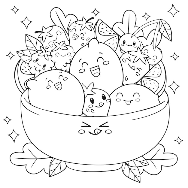 Illustration de livre de coloriage kawaii dessiné à la main