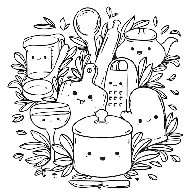 Illustration de livre de coloriage kawaii dessiné à la main