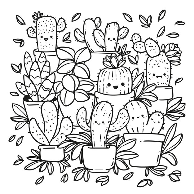 Illustration de livre de coloriage kawaii dessiné à la main