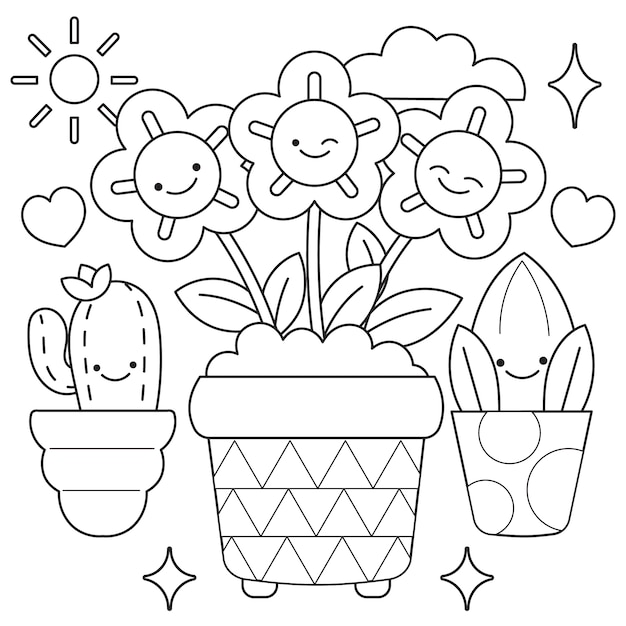 Illustration de livre de coloriage kawaii dessiné à la main