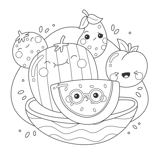 Illustration de livre de coloriage kawaii dessiné à la main
